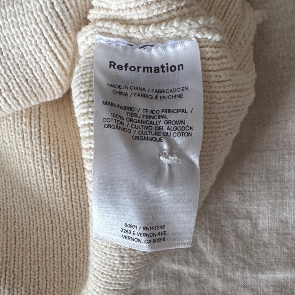 Reformation Brooklyn Polo Cream Sweater with Button Collar - 100% Organic Cotton - Picture 6 of 7